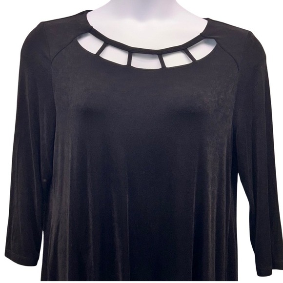 Chicos Travelers Womens Tunic Size L Or 2 Black Liquid Knit Stretchy Comfy - Picture 3 of 11